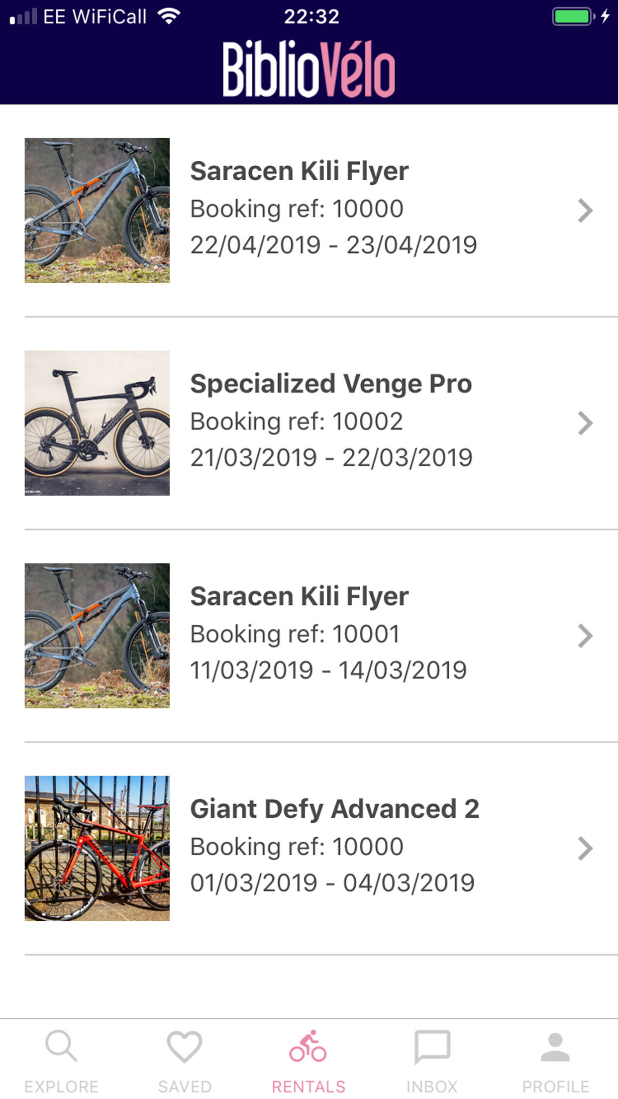 BiblioVélo Rentals Screen